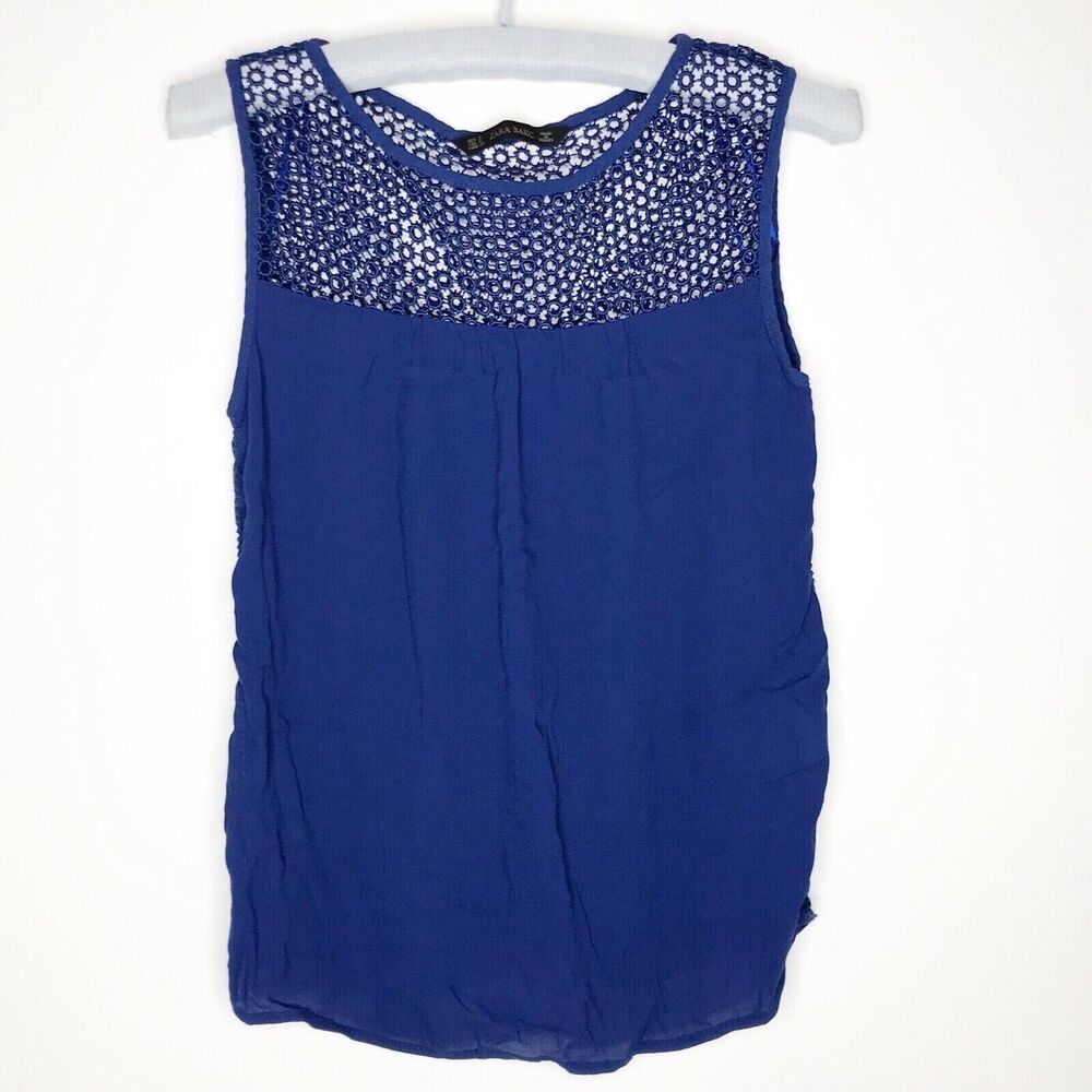 Zara Basic Blue Sleeveless Open Knit Shoulders Top Blouse Size Small S Womens